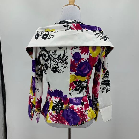 Joseph Ribkoff Jacket Womens 6 Multi Floral Full Zip Satin Cropped Layer Blazer - Picture 5 of 12